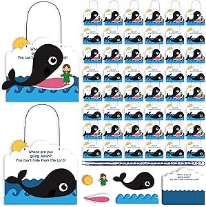 Wenqik 24 Pcs Jonah and The Whale Craft Kit DIY Christian Sunday School Crafts Make Your Own Jonah and The Whale Decorations for Kids Classroom Fun Activities Art Supplies