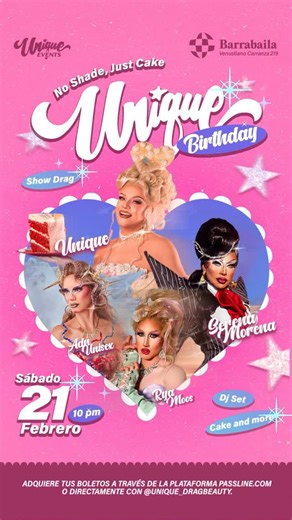 Unique on Instagram: "UNIQUE quiere festejarse con un evento ESPECTACUDRAG en @barrabaila . Y quiso juntar a las más 🐩 del condado: @serenamorena_drag @rya_moos @adn_unisex @unique_dragbeauty harán que esta noche esté llena de mucha risas, brillo y color 🏳️‍🌈 📅 Sábado 21 de Febrero ⏱️ Acceso es a partir de las 10:00 pm 📍 BARRA BAILA (Terraza) Venustiano Carranza 219 / AGUASCALIENTES 🎟️ ENTRADAS: Tickes en venta vía Passline (link en biografía) o directamente con @unique_dragbeauty 🍰⚠️ Te 