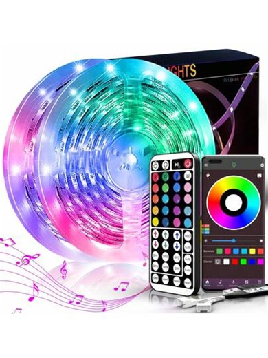 NBBUFF 100 pies de tiras de luces LED para decoración del hogar (2 rollos de 50 pies), con control de aplicación y control remoto IR de 44 teclas, ajuste de brillo, cambio de color, modo DIY, sincronización con música, luces LED para retroiluminación de TV, bares, sala de estar, fiesta de vacaciones, decoración de habitaciones, decoración de bodas, regalo de Navidad y Año Nuevo | SHEIN