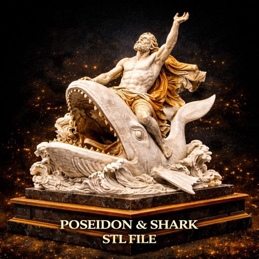Poseidon Riding Shark Sculpture STL File | 3D Printable Greek Mythology Decor (digital Download) - Etsy Australia