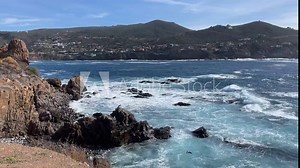 Great panoramic view of the marine geyser of La Bufadora, which is a tourist attraction very visited by people when they go sightseeing in Mexico.