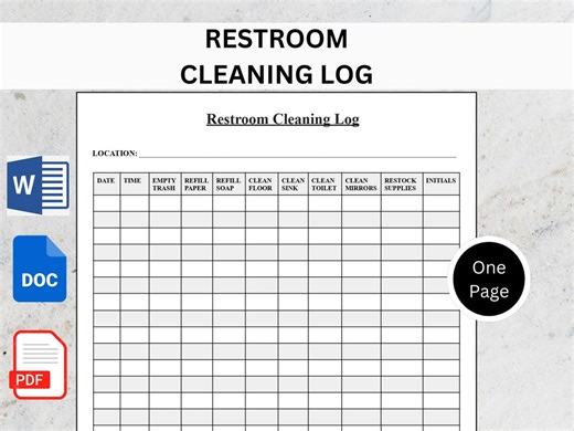 Restroom Cleaning Checklist Template, Commercial Bathroom Cleaning Log, Office Hotel Restaurant PDF Word - Etsy