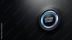 Future start push button. New start up, new life, change or strategic vision concept. Modern car button with blue shine. 4k 3d loop animation