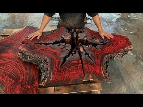 Talented Woodworker: Using a Uniquely Shaped Wood Slab to Create a Statement Table Centerpiece