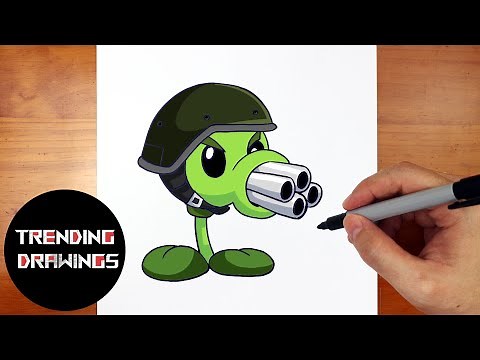 How To Draw FNF MOD Character - Gatling Pea Easy Step by Step