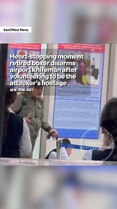 2.3M views · 24K reactions | Wild video shows a hero former boxer bravely swapping places with a woman being held hostage at knifepoint at an airport — then fighting back and swiping the crazed kidnapper’s weapon from him. https://trib.al/PdAfiHp | New York Post | Facebook