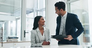 Contract, interview and business people handshake for recruiting and onboarding in office. Thank you, corporate meeting and collaboration with shaking hands for hiring success and happy employees