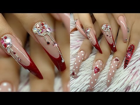 Valentine's Day Nail Art XXL Swarovski Bling Nail | Easy Heart Nail Designs for Beginner Nail Techs