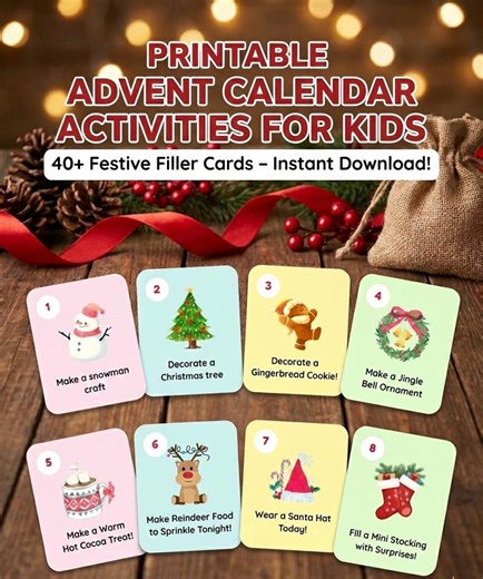 Kids Christmas Advent Calendar Printable Filler, Easy Christmas Countdown - Etsy