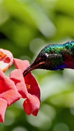 a hummingbird sucking honey from a flower #cute