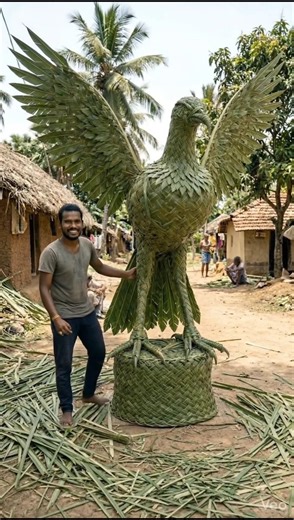 This boy made a falcon from palm leaf #falcon #villagecraft #shorts #ai