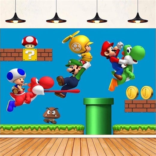 Super Mario Birthday Backdrop: Vinyl Photography Background, Custom Party Banner - Etsy Israel