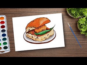 How to draw an Indian Vadapav - Tutorial step by step | Street food India