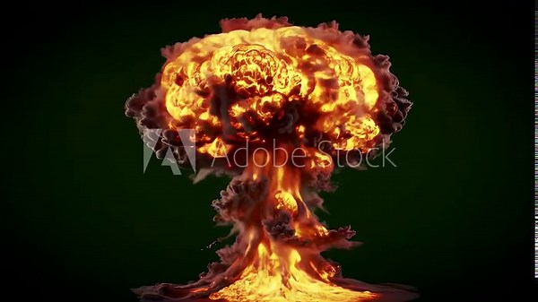 explosion mushroom cloud detonation in dark environment with fiery blast and smoke plume concept visualization