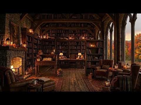 🌧️📚 Fall Library Ambience: Rain, Distant Thunder & Fire Crackle (Cozy Reading Vibes)