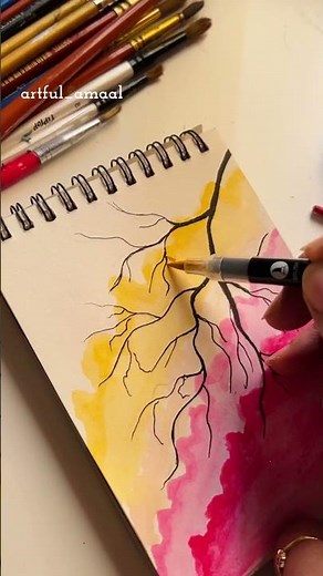Easy Watercolor Tree Branch Painting | Simple Autumn Landscape Tutorial 🍂🎨