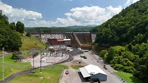 The Ocoee River Dam 1, also known as the Wilhelmina Dam, is a hydroelectric dam located on the Ocoee River in Polk County, Tennessee, USA. Stock Video