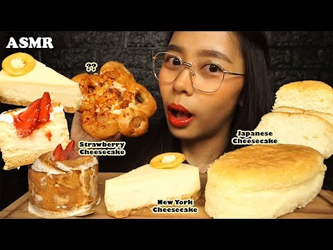 ASMR Various Types of Cheesecakes (Strawberry, New York, Japanese Cheesecake) | Eating Sounds