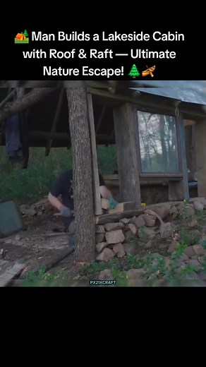 1.1K views · 34 reactions | He built a peaceful wooden cabin by the lake, added a strong roof, and crafted a handmade raft to explore the calm waters. Pure survival, creativity, and freedom in nature!  ✨ #NatureLife #CabinBuild #Bushcraft #Survival #CampingLife | Wild Trail Life | Facebook