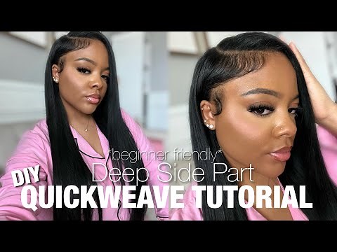 DIY DEEP SIDE PART QUICKWEAVE TUTORIAL 💇🏽‍♀️🩷| EASY BEGINNER FRIENDLY 🫶🏽✅| * NOT SPONSORED*
