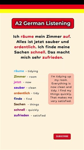 German A2 Listening Practice | Cleaning My Room #deutschkurs #deutschchat #germanpronunciation