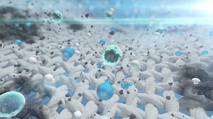 Washing powder ad. Demo visualization showing the removal of dirt from material . Laundry dirt removal. Macro 3d high quality animation. Version 2.