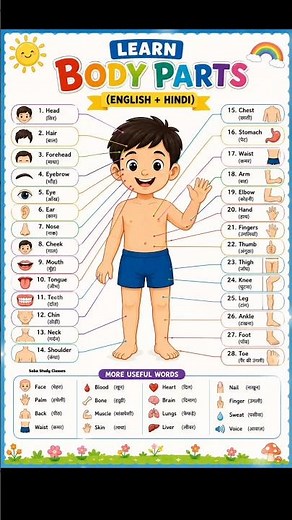 Body Parts Name in English and Hindi for Kids | Learn Human Body Parts 🧒