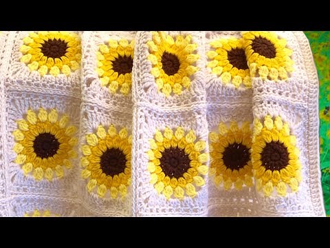 Sunflower Granny Squares Crochet Afghan Blanket - Free Written Pattern