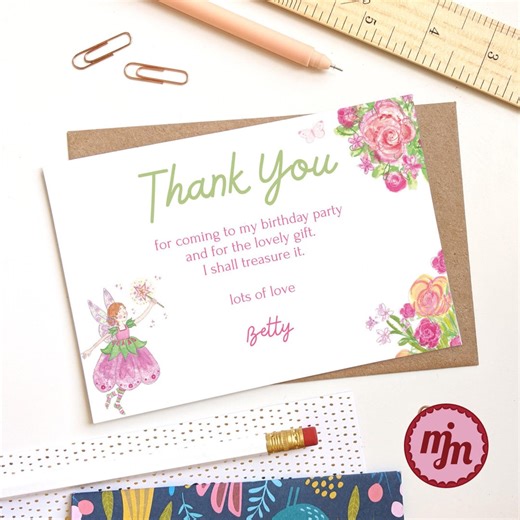Editable Flower Fairy Thank You Card Canva Template (digital Download) - Etsy