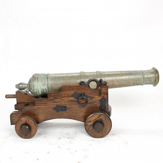 Original 18th Century Bronze 2-Pounder Falcon Cannon with Oak Naval Carriage