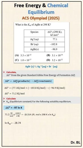 Gibbs Free Energy & Chemical Equilibrium - ACS Olympiad #exam#chemistry#physicalchemistry