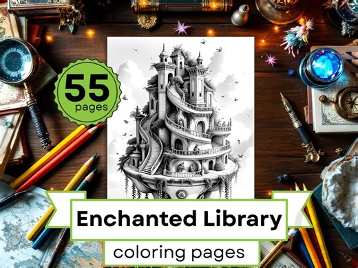Enchanted Library Coloring Book: 55 Fantasy Art Pages (PDF & JPG) - Etsy