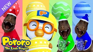 Learn Colors with Rainbow Eggs! [T-REX's Colorful Eggs🥚] Pororo and T-REX are playing with colors. Dive into the paint bucket while riding the rainbow slide! What color is the Tyrannosaurus hidden in the egg? Let's learn about the names of the seven colors!🌈 #pororo #colors #colorsforchildren #learncolors | Pororo the Little Penguin