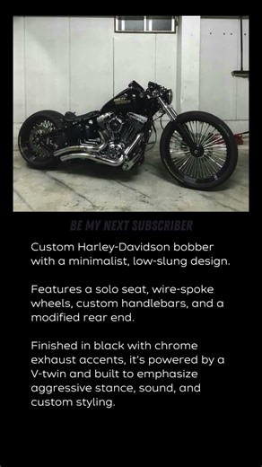 Highly customized Harley-Davidson bobber styled motorcycle w/significant modifications