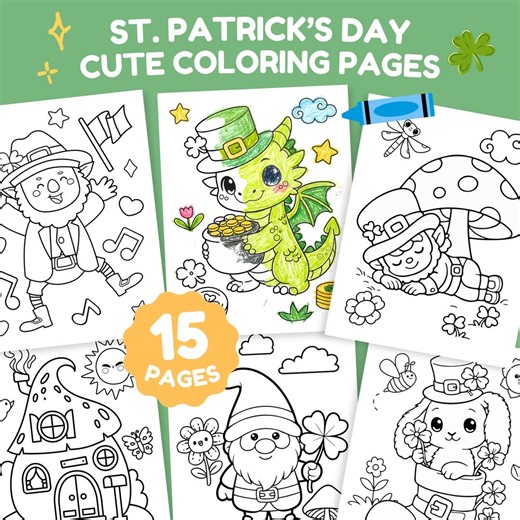 St. Patricks Day Coloring Pages, Bold & Easy Color Sheets, Printable Activity Kids, Party Favors - Etsy