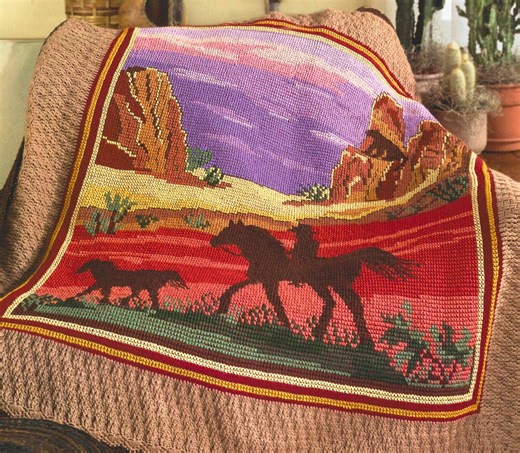 Western Style Crochet Afghan Pattern, Tunisian Crochet Blanket With Embroidery (PDF Download) - Etsy