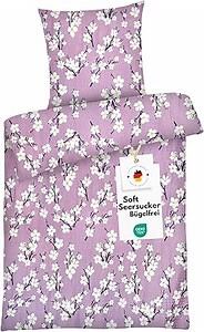 Carpe Sonno Seersucker Bettwäsche 135x200 Baumwolle | Sommer Bettwäsche Blumen Bettbezug 135 x 200 | Kühlende Sommerbettwäsche Bügelfreie Bettwäsche-Sets | Rosa Bettwäsche Baumwolle 135x200