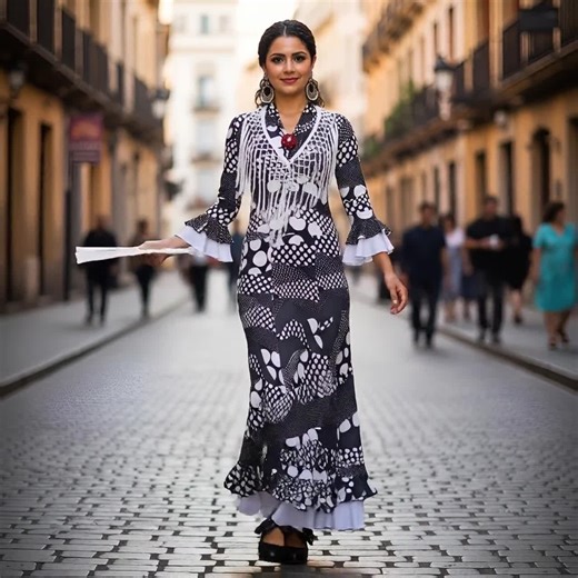 Set- Light Weight Flamenco Dance Skirt, Top, Black White Polka Dots-classic Model. Falda Flamenco - Etsy