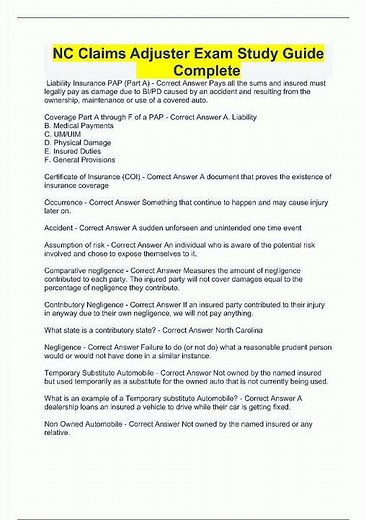 Latest NC Claims Adjuster Exam Study Guide Complete158 video