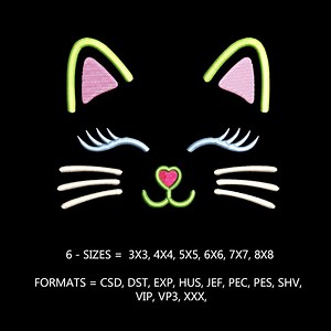 Kitty Face Embroidery Design – Machine Embroidery File (digital Download) - Etsy