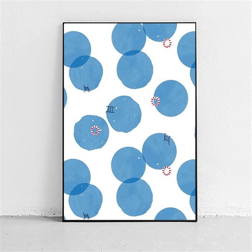 Abstract Pool Wall Art, Quirky Coastal Decor, Aerial Swimming Pool Poster, Minimalist Blue Circle Print, Modern Summer House - Etsy