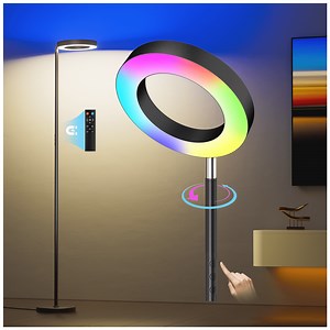 Dual-Sided RGBCW Floor Lamp, 42W 2800LM Bright Dimmable LED Standing Lamp with Remote Control, 350° Rotatable Head, Modern Color Changing Torchiere Tall Lamps for Living Room Bedroom Office