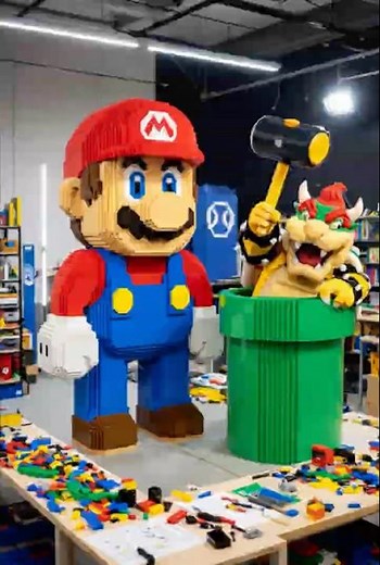 🧩🔥 How This Giant LEGO Mario Was Built - In Reverse | Mario vs Bowser 😱 #lego