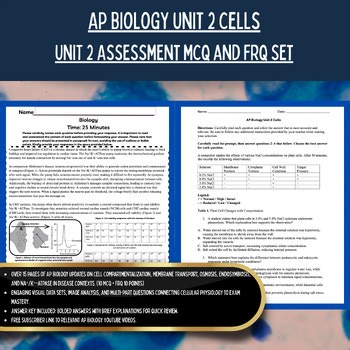 AP Biology UNIT 2 Cells Test Assessment Exam | MCQ & FRQ + Rubric