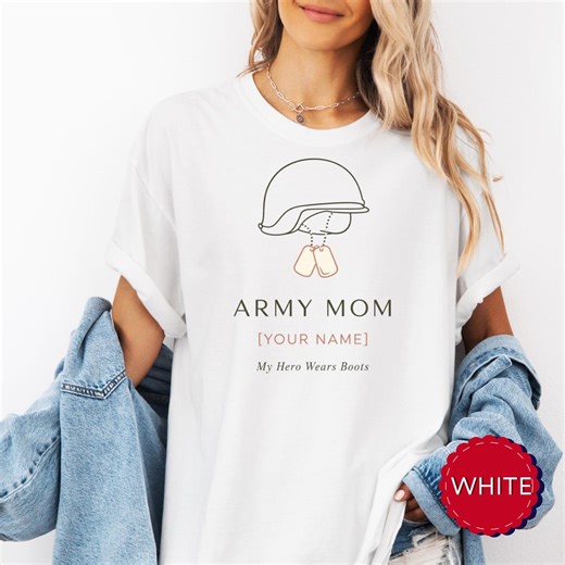 Personalized Army Mom Shirt, Custom Military Mom Tee, Minimalist Soldier Name Shirt, Patriotic Mom Gift, My Hero Wears Boots - Etsy