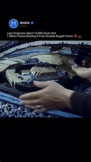 Mobile on Instagram: "In 2018, LEGO engineers took on an impossible challenge: build a life-size Bugatti Chiron entirely from LEGO Technic pieces — and make it drive on its own. The result was a fully functional supercar built from over 1 million LEGO elements, powered by 2,304 LEGO motors producing 5.3 horsepower and 92 Nm of torque, enough to reach nearly 20 km/h ⚙️. The car wasn’t just a shell. It had working doors, headlights, a movable spoiler, and even a speedometer, all assembled without 