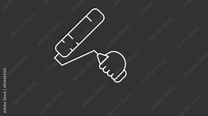 Animated paint roller white icon. Wall painting with roller brush line animation. Home improvement and repair. Isolated illustration on dark background. Transition alpha video. Motion graphic