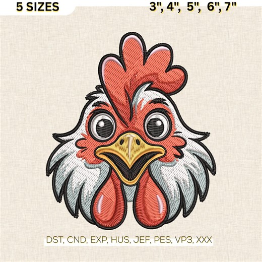 Funny Rooster Embroidery Design, Chicken Face Pattern, Farm Animal Machine Embroidery File - Etsy