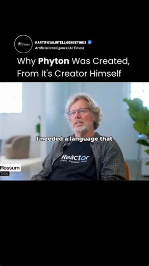 Artificial Intelligence (AI Times) ChatGPT on Instagram: "🐍💡 This Is Why Python Changed The World of Programming Python wasn’t built to be fancy — it was built to be simple, readable, and powerful. Straight from its creator, Guido van Rossum 👨‍💻✨ The goal? A language easier than C, faster to write, and accessible to everyone. Today, Python powers AI, Machine Learning, Data Science, Automation, Web Apps, and more 🚀 What started as simplicity… became a global tech revolution. 👀 Are you learn