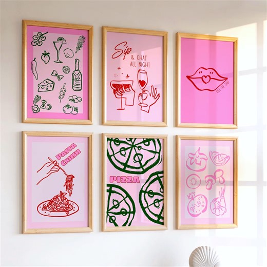 Kitchen Wall Art Bundle, Retro Food Prints, Bar Cart Decor Set, Coffee Bar Art, Printable Kitchen Posters, Dining Room Artwork - Etsy